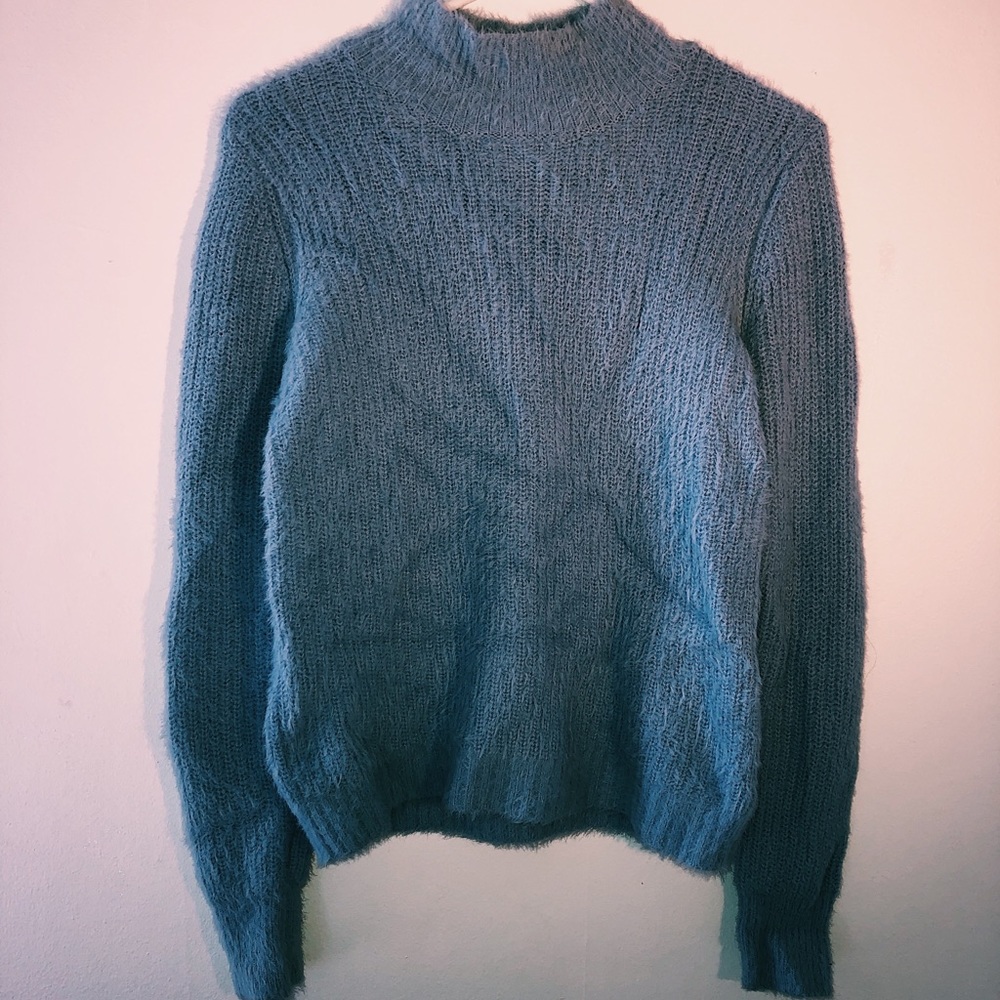 Blue Fuzzy Turtle-Neck Sweater